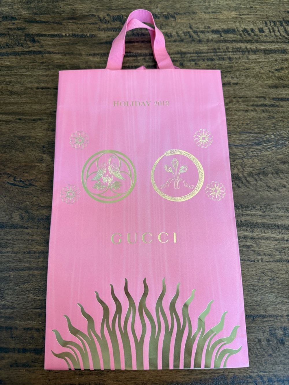 Gucci Pink Gift Bag with Gold Foil Motifs